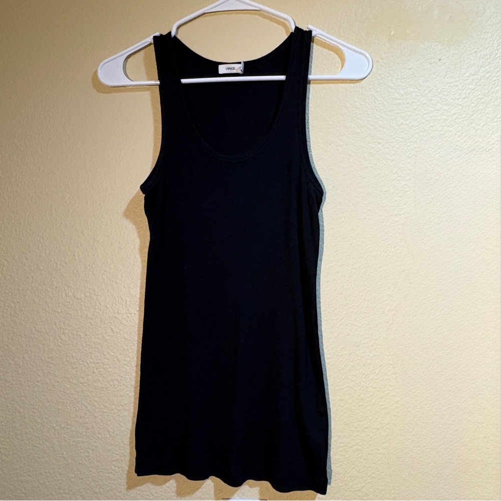 Vince Black Ribbed Scoop Neck Tank Large Pima Cotton Peru